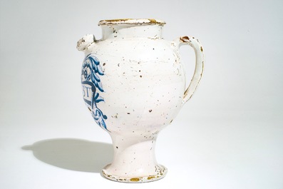 A blue and white Delft style wet drug jar, Lille, France, 17/18th C.